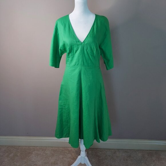 TOME Collective Linen Blend Green Midi Dress Size 8 - Picture 6 of 12